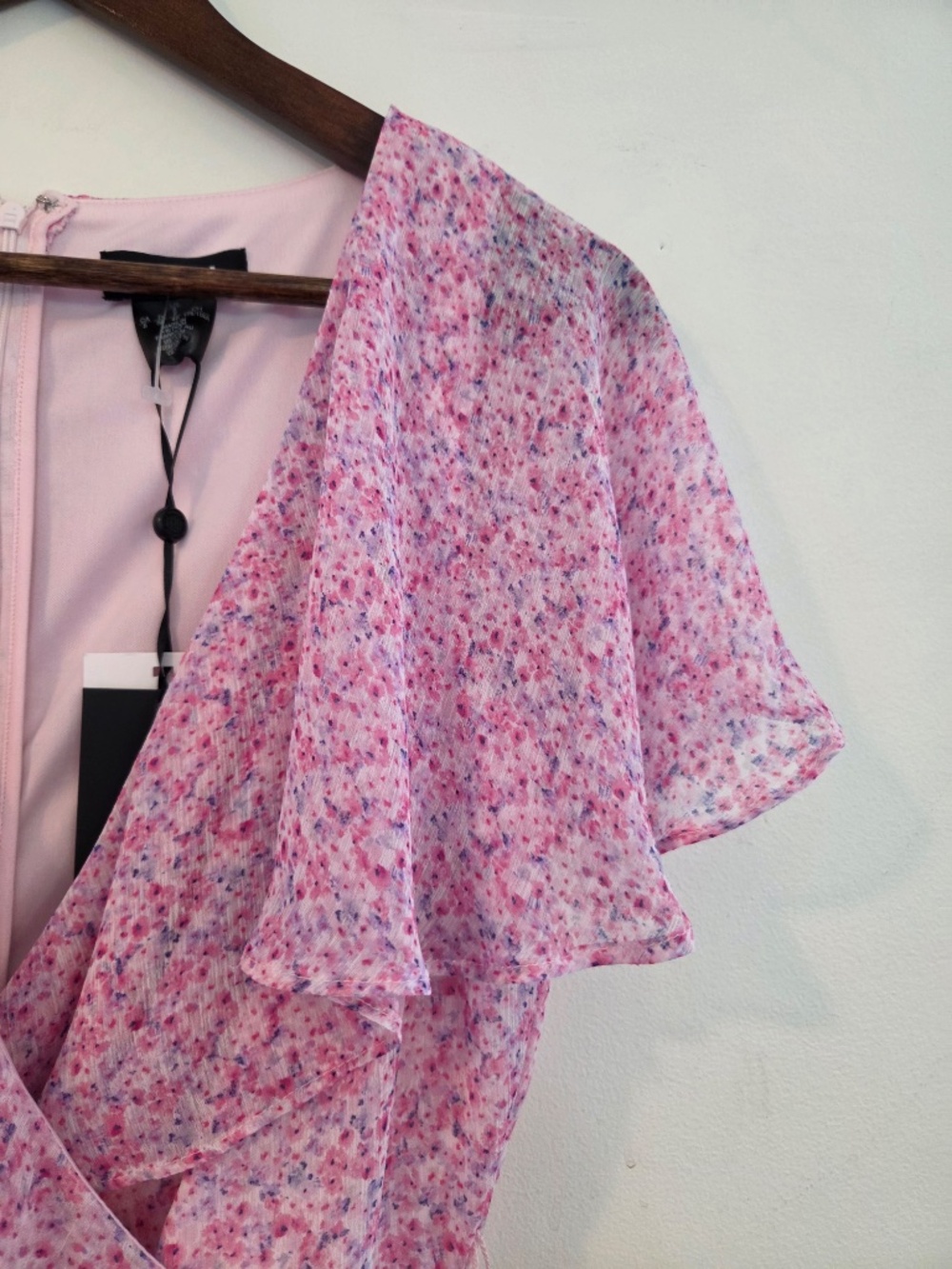 NWT DKNY dress S faux wrap pink floral tiered skirt wedding guest event date - Picture 12 of 16